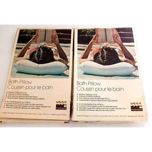 Vintage McGregor Bath Vinyl Spa Pillow Cushion Neckrest Lot 2 in Original Box - Picture 2 of 11